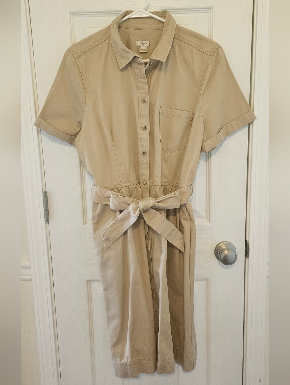 J. Crew Beige/Tan Button-Up Tie-Waist Shirt Dress